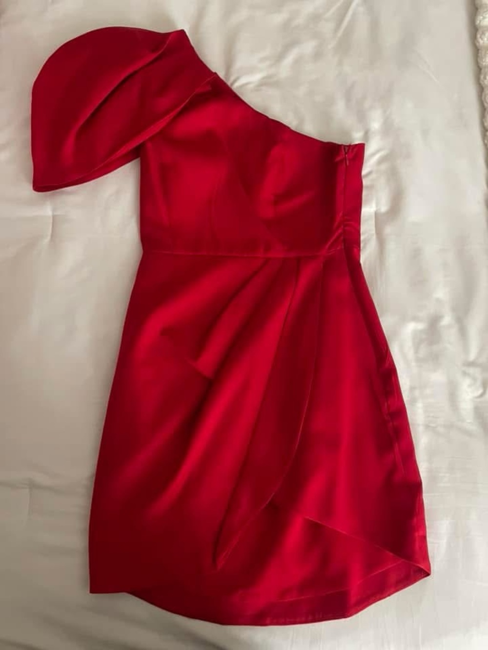 One-Shoulder Red Satin Cocktail Dress